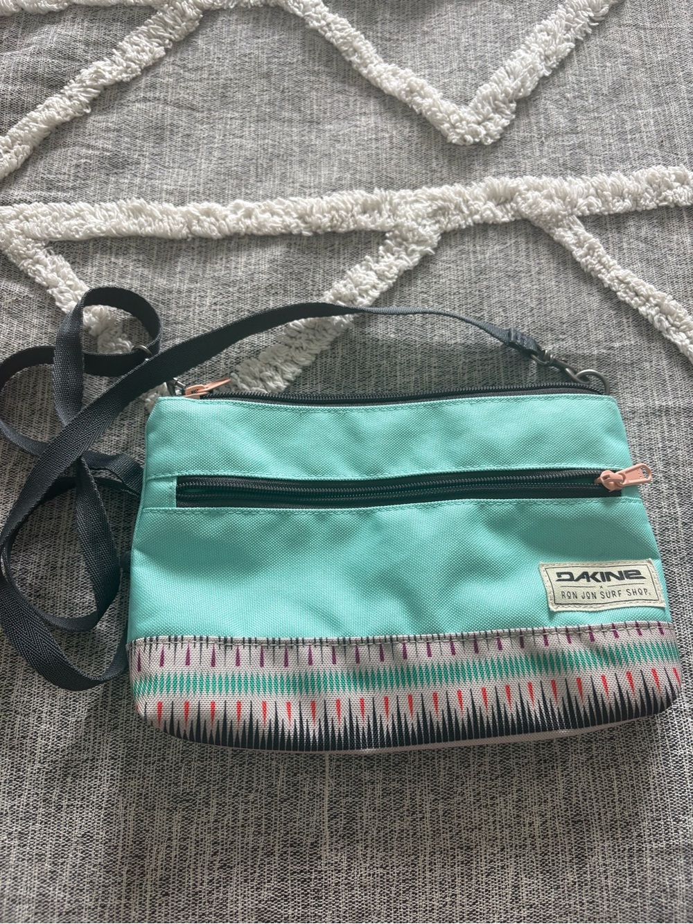 Dakine Mint Green Crossbody with Patterned Trim and Black Strap